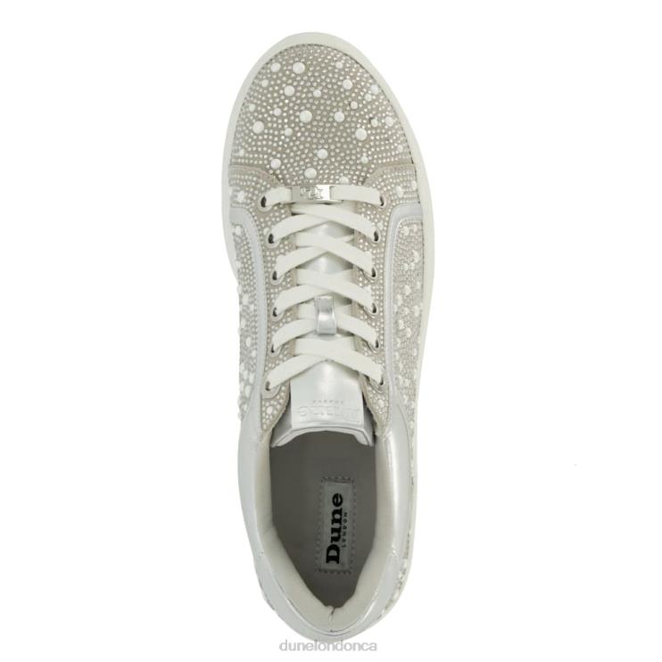 Dune London Everleas Women Diamante-Embellished Metallic Trainers Silver 2Z0DB206