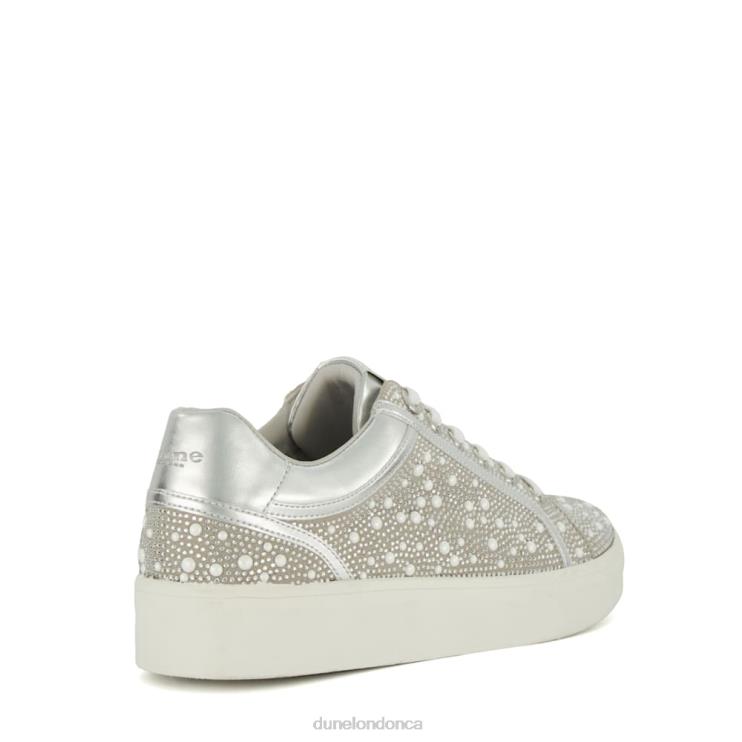 Dune London Everleas Women Diamante-Embellished Metallic Trainers Silver 2Z0DB206
