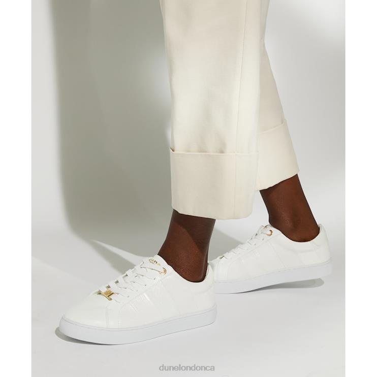 Dune London Everleigh Women Croc And Snake Trim Lace-Up Trainers White 2Z0DB327