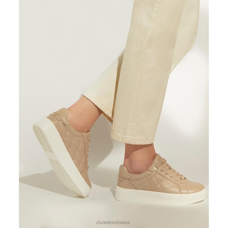 Dune London Excitement Women Quilted Lace-Up Trainers Taupe 2Z0DB254